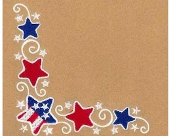 American Stars And Swirls Corner - Machine Embroidery Design, Patriotic USA Star Corner Embroidery Pattern, United States Flag Star Corner