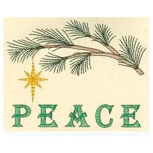 Peace Card - Disegno per ricamo a macchina, modello per ricamo di biglietti di Natale, disegno per ricamo di rami di pino, disegno per ricamo di stelle di Natale