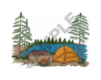 Escena de campamento - Diseño de bordado a máquina