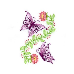 Spring Butterflies & Flowers - Machine Embroidery Design, Floral Butterfly Embroidery Pattern
