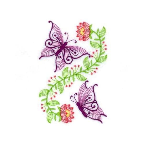 Spring Butterflies & Flowers - Machine Embroidery Design, Floral Butterfly Embroidery Pattern