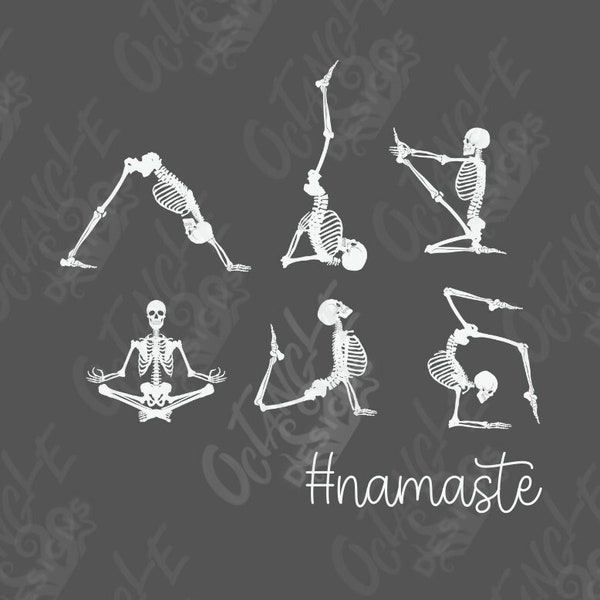 yoga skeletons - namaste - instant download - cute spooky - instant download - svg, png