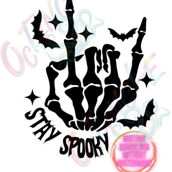 Stay Spooky - bats - stars - skeleton hand - rock it - instant download - svg, png