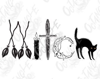 witch photo word art - instant download - halloween - wiccan - black cat - svg, png