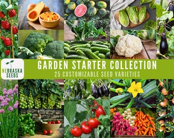 Customizable Garden Starter Seed Kit - Collection of Vegetable, Fruit and Herb Seeds for Heirloom Home Gardens!