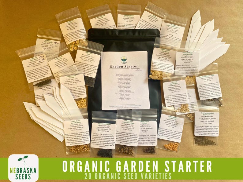 Organic vegetable and herb seeds for creating a home garden