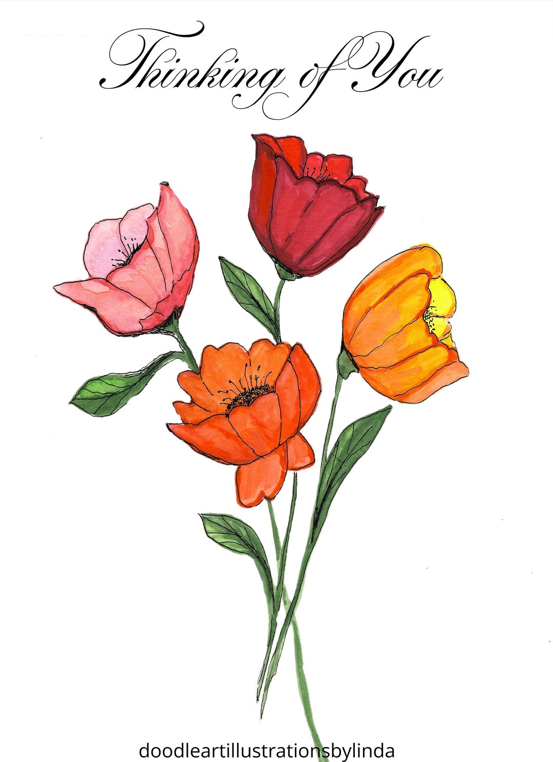 Poppy Bouquet Thinking of You Greeting Card - Etsy