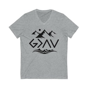 Christian Shirt, God is Greater Than All highs and All Lows, Unisex Jersey Short Sleeve V-Neck Tee, Church Shirt, I Love Jesus, I Love God