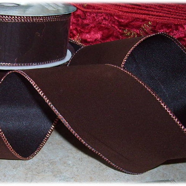 New Wired Ribbon - wire edge chocolate brown velvet wreath bow ribbon - 10yd per roll