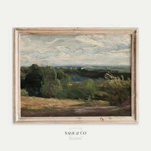 Vintage European Rustic Neutral Country Lake Landscape Oil Painting | DIGITAL DOWNLOAD | Instant PRINTABLE Wall Art | Antique Muted Print 59