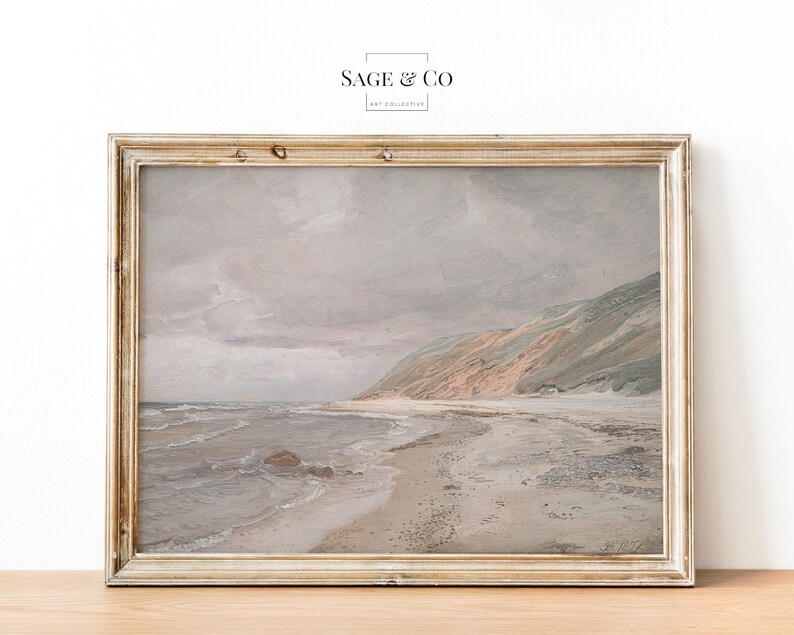 Rustic Pcean Background Vintage European Rustic Neutral Coastal Ocean Beach Painting | DIGITAL ...