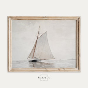 Vintage Sailboat European Rustic Coastal Boat Ocean Painting | DIGITAL DOWNLOAD | Instant PRINTABLE Wall Art | Mute Antique Minimal Print 52