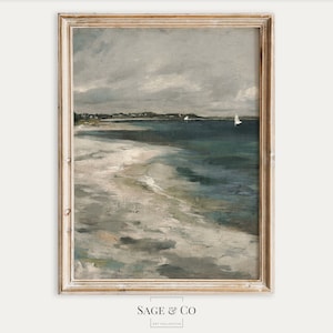 Vintage europäische rustikale neutrale Küstenozean-Strandmalerei | DIGITALER DOWNLOAD | Sofortige DRUCKBARE Wandkunst | Antik Moody Print 43