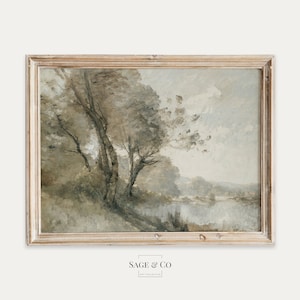 Vintage European Rustic Neutral Country Lake Landscape Oil Painting | DIGITAL DOWNLOAD | Instant PRINTABLE Wall Art | Antique Muted Print 22