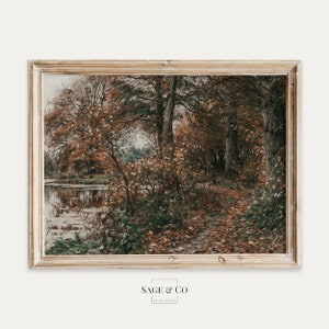 Pintura de paisaje de lago de otoño rústico europeo vintage / DESCARGA DIGITAL / Arte de pared IMPRIMIBLE instantáneo / Impresión de humor antiguo de granja 46
