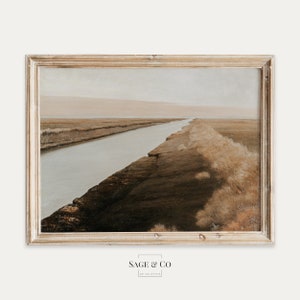 Vintage European Rustic River Field Landscape Painting | DIGITAL DOWNLOAD | Instant PRINTABLE Wall Art | Farmhouse Antique Moody Print 58