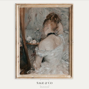 Vintage Woman in Front of Mirror Portrait Painting | DIGITAL DOWNLOAD | Instant PRINTABLE Wall Art | Antique Farmhouse Moody Art Print 131