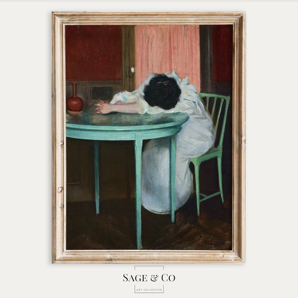 Tired Sleeping Woman Girl Portrait Oil Painting | DIGITAL DOWNLOAD | Instant PRINTABLE Wall Art | Antique Farmhouse Moody Art Print 117