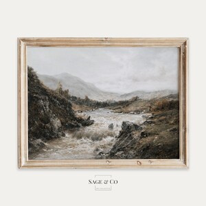 Vintage European Rustic Country River Stream Landscape Oil Painting | DIGITAL DOWNLOAD | Instant PRINTABLE Wall Art | Antique Muted Print 64