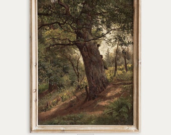 peinture de paysage d'arbre rustique européenne vintage | TÉLÉCHARGEMENT NUMÉRIQUE | Affiche d'art mural IMPRIMABLE instantanée | Impression de caractère maussade antique de ferme 102