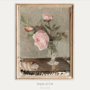 Vintage europäische rustikale rosa Pfingstrosen Blumen in der Vasenmalerei | DIGITALER DOWNLOAD | Sofortige DRUCKBARE Wandkunst | Antiker Stimmungsvoller Druck 45