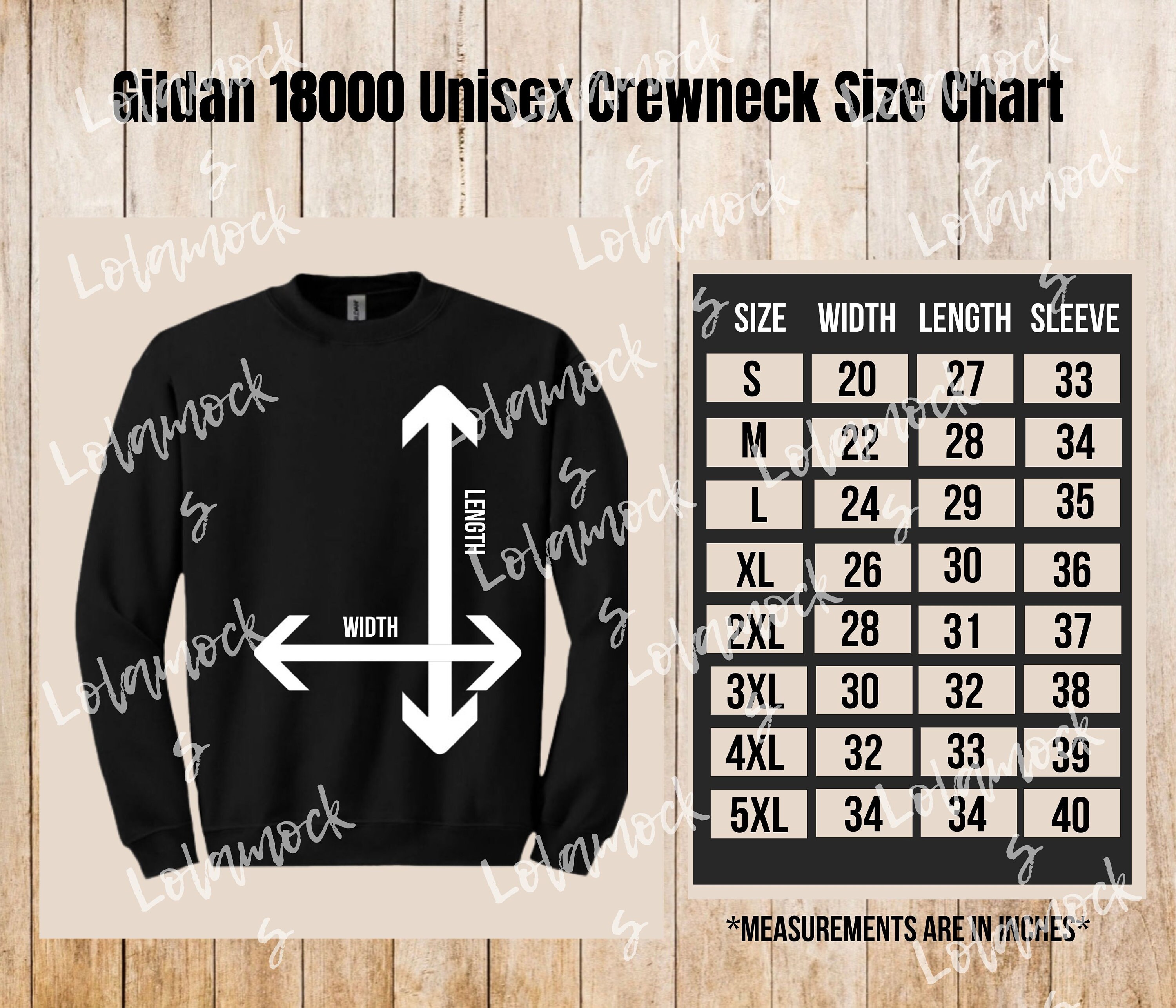 Gildan 18000 Size Chart, Size Chart for Gildan, Gildan 1800 Mockup and