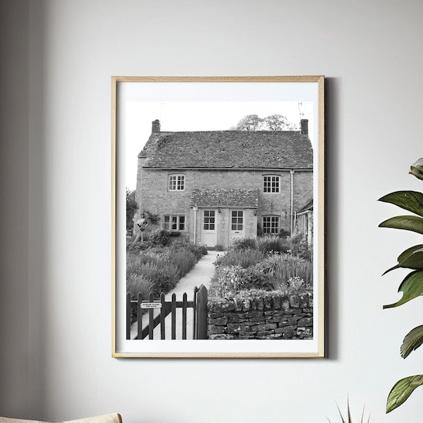 Cotswolds Cottage, London, England, Black and White Travel Photography, Fine Art Print, Wall Decor