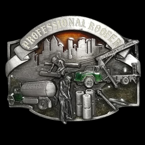 Professional Roofer Belt Buckle Trade Specialties Construction Theme Pewter