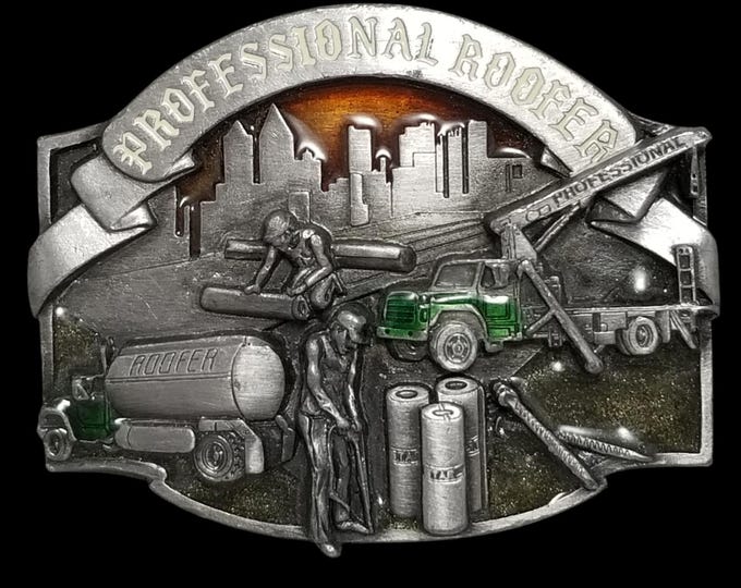 Professional Roofer Belt Buckle Trade Specialties Construction Theme Pewter