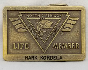 Nordamerikanisches Angeln Club Gürtelschnalle Leben Mitglied Hank Kordela