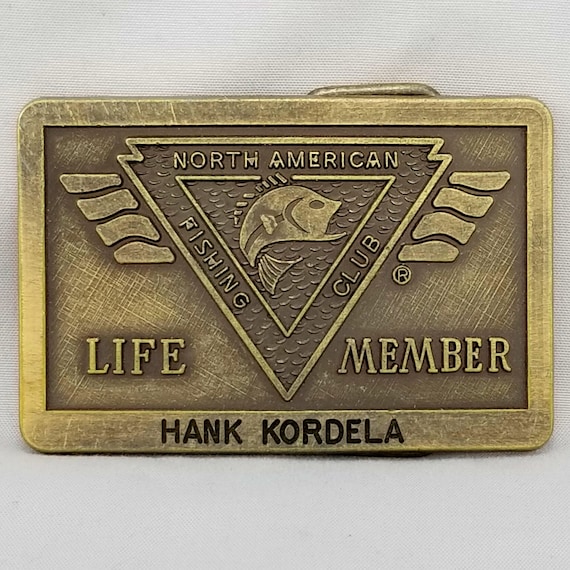 North American Fishing Club Belt Buckle Life Member Hank Kordela