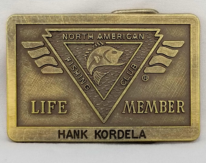 North American Fishing Club Belt Buckle Life Member Hank Kordela