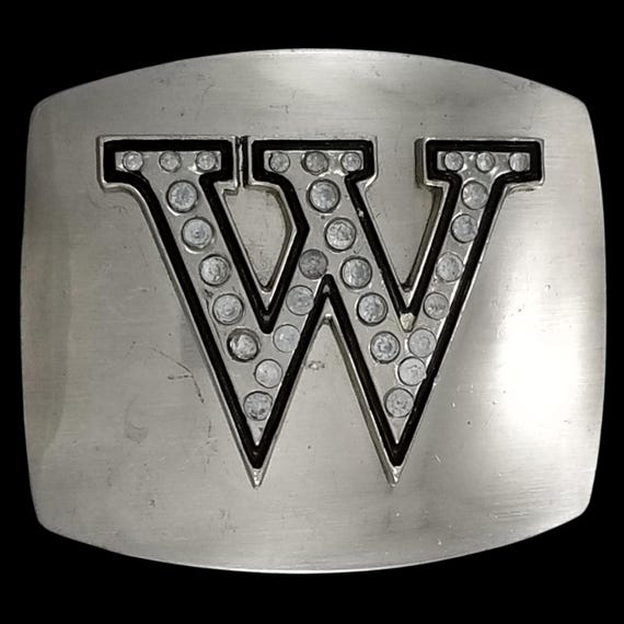 Silver Tone Rhinestone Letter W Initial Belt Buckle Fashion Accessory