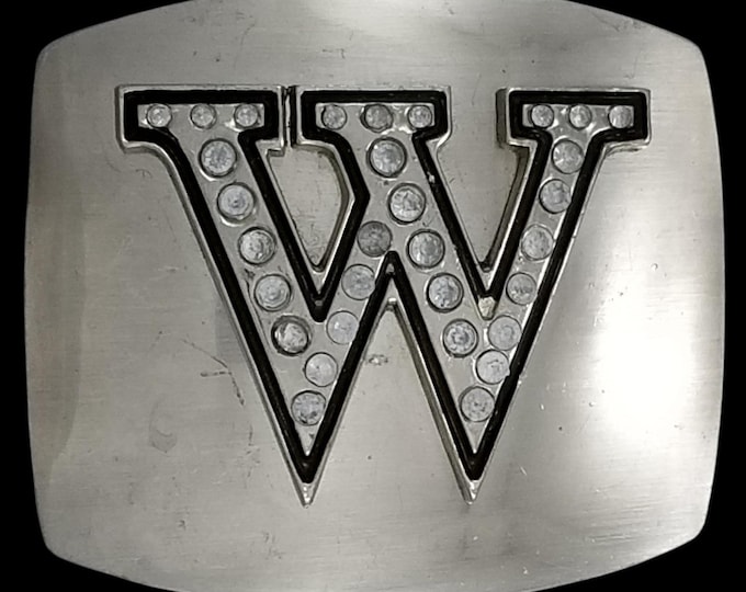 Silver Tone Rhinestone Letter W Initial Belt Buckle Fashion Accessory