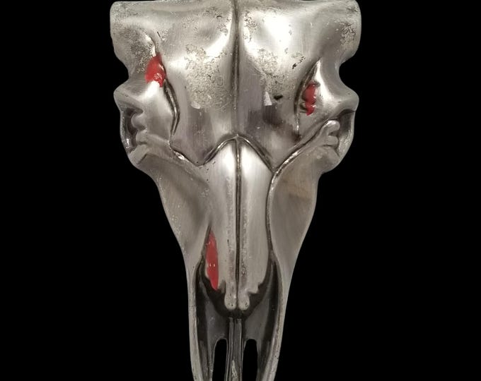 Cow Bull Skull Belt Buckle Silver Tone Red Accent Western Style Fashion
