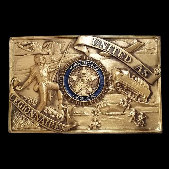 American Legion Belt Buckle United As Legionnaires Vintage Metal USA Made