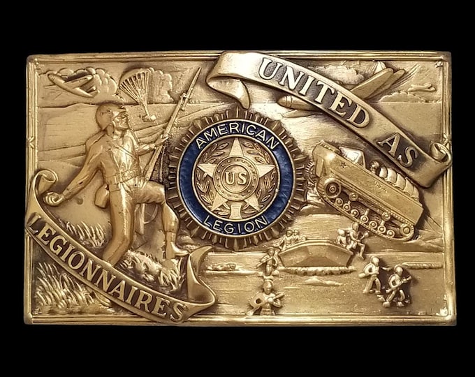 American Legion Belt Buckle United As Legionnaires Vintage Metal USA Made