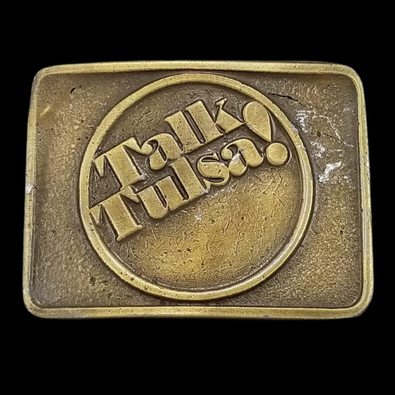 B & F Buckles Belt Buckle Talk Tulsa Vintage Brass Plated Rectangular Western