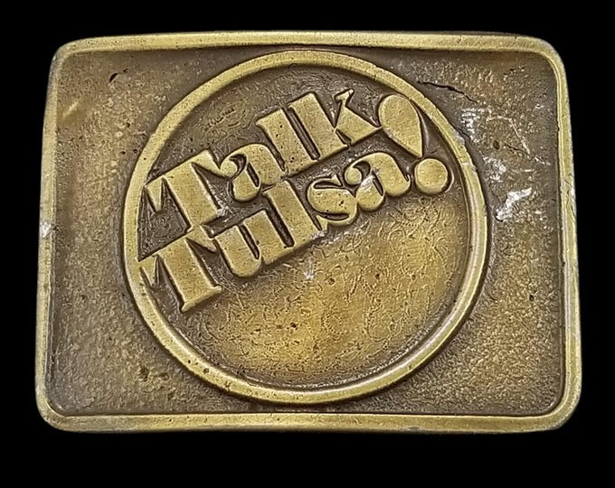 B & F Buckles Belt Buckle Talk Tulsa Vintage Brass Plated Rectangular Western