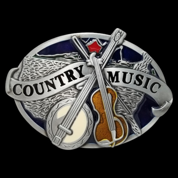 Large Belt Buckle Country Music Western Banjo Fiddle Violin USA