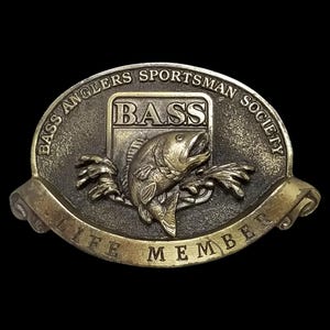 Vintage Belt Buckle Brass Bass Anglers Sportsman Society Life Member USA Made