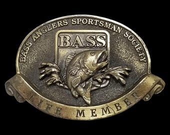 BASS Angler Sportler Gesellschaft Life Mitglied Vintage Gürtelschnalle Angeln Messing