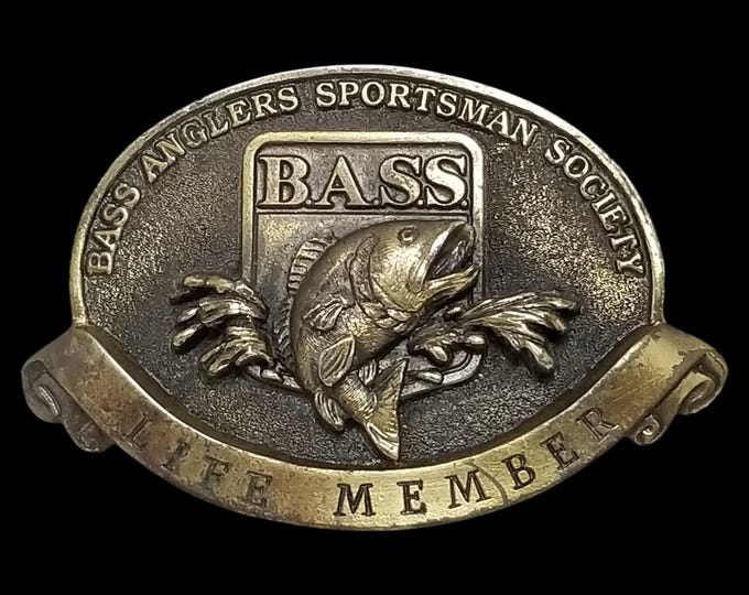 BASS Anglers Sportsman Society Life Member Vintage Belt Buckle Fishing Brass