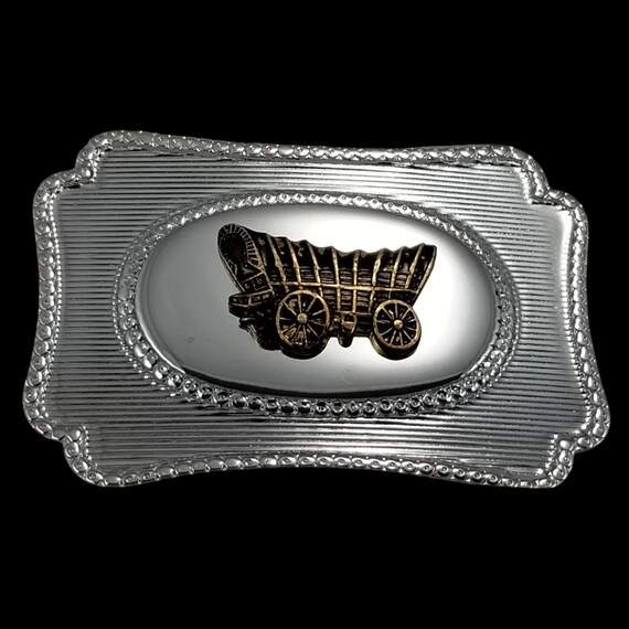 Vintage Western Wagon Belt Buckle - Silver Cowboy Style Accessory with Rustic Charm