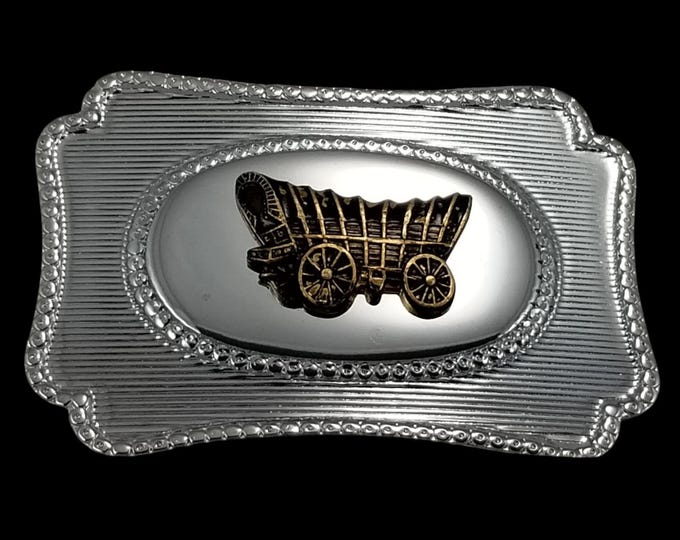 Vintage Western Wagon Belt Buckle - Silver Cowboy Style Accessory with Rustic Charm
