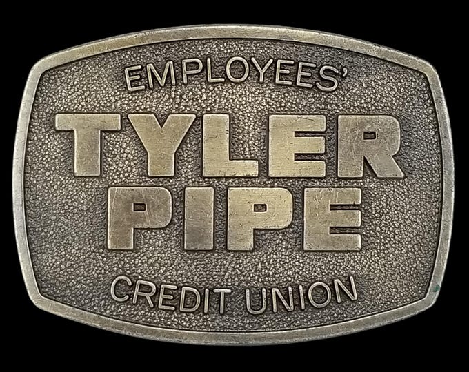Vintage Belt Buckle Brass Tyler Pipe Employees Credit Union Banking USA By PJ