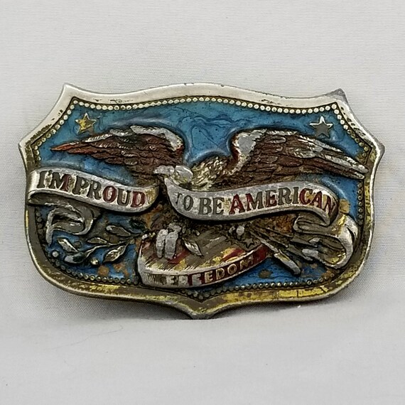 Belt Buckle 1984 I'm Proud To Be American Freedom Bald Eagle USA Made