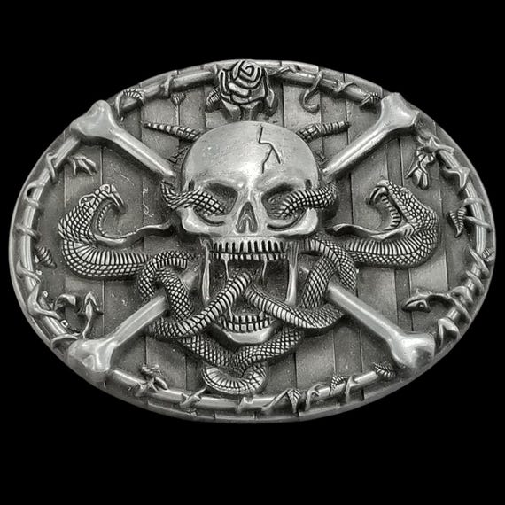 Boucle De Ceinture Vintage Skull & Crossbones - Motif Tête De Mort, Métal, Occasion