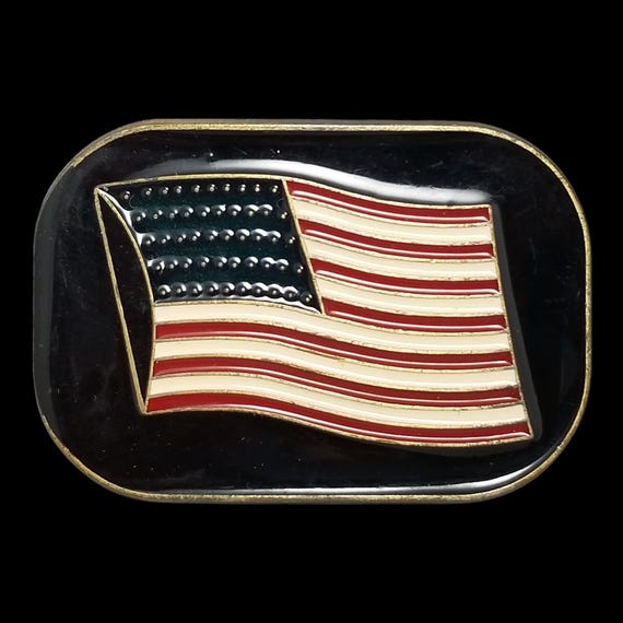 Vintage Belt Buckle Brass American Flag Stars And Stripes Patriotic USA