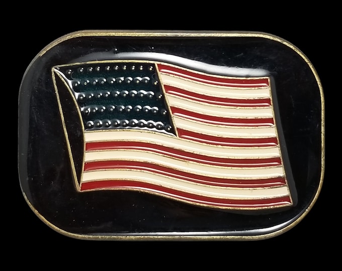 Vintage Belt Buckle Brass American Flag Stars And Stripes Patriotic USA